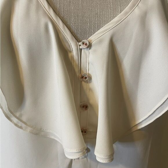 Anthropologie HD in Paris Cream Pink Sparkle Elinor Ruffle Long Sleeve Top - Picture 13 of 17